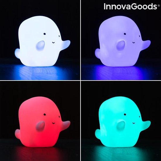InnovaGoods Glowy Multicolour LED Ghost Lamp - Spook lamp - Kinder lampje - Verschillende Kleuren - Rose - Groen - Blauw - Paars - Slapen - Slaap - Nacht- Avond - Babykamer - Kinderkamer - Nachtlampje