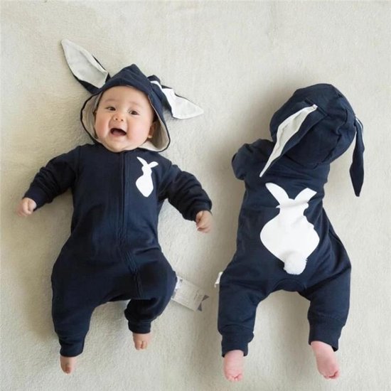 Budino Baby Romper Pyjama Onesie Konijn Dier - Blauw - 6 mnd