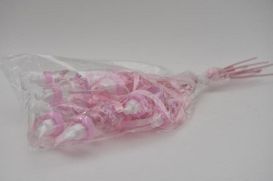 Bijstekers - Pak á 12 Baby Flesje Roze Met Lint Op Stok 50cm