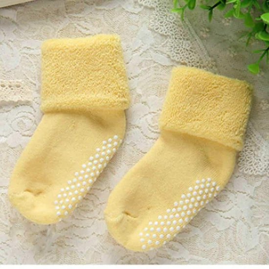 3 paar katoenen babysokken dikker warme pasgeboren antislip vloersok, maat: S (ganzengeel)