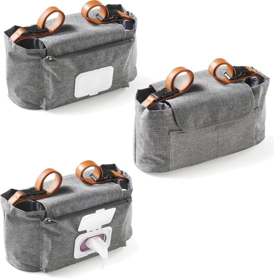 Kinderwagen Luiertas Organizer | Wandelwagen Organizer | Met 4 Mesh Zakken En Babydoekjes Compartiment | Aankleedkussen Voor Baby's Inbegrepen | Buggy Luiertas | Kinderwagen Tas (Grijs)