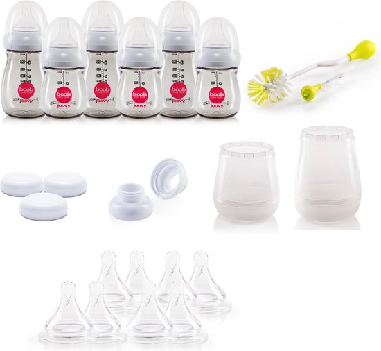 Joovy Boob Babyfles - Startersset voor pasgeborenen 0M tot 12M - Giftset Standaardfles - rood