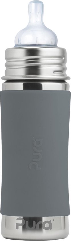 Pura speenfles 325 ml inclusief grijze sleeve en reisdop