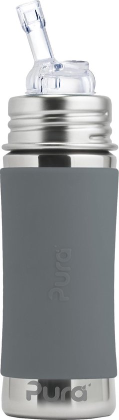 Pura rietjesfles 325 ml inclusief grijze sleeve en reisdop