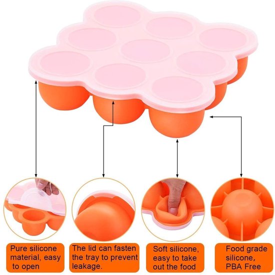 Babyvoedsel bewaarbakjes Silicone 9 porties babyvoeding bewaren en invriezen Oranje