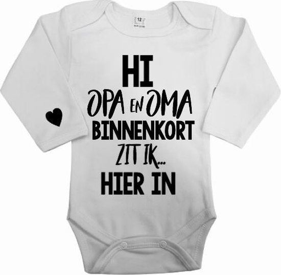 Baby rompertje met tekst hi opa en oma binnenkort zit ik hier in-Bekendmaking zwangerschap-Maat 56