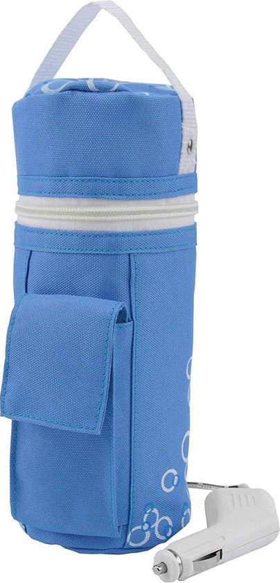 Flessenwarmer met warmhoud functie en 12 Volt aansluiting blauw | Babyvoeding verwarmer met draagtas | Eigen thermosstaat met bescherming tegen oververhitting | Diameter 70mm | Geschikt voor flessen met een wijde hals