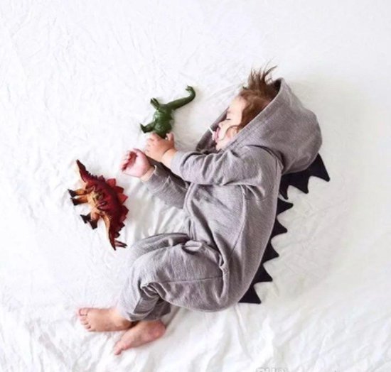Dino - Dinosaurus - Dier - Draak - Baby Boxpakje Onesie Romper Grijs - 4 jaar