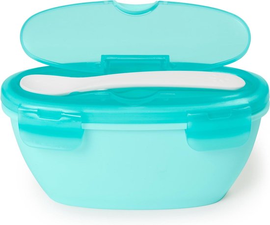 Skip Hop Bewaarbakje voor babyvoeding -  Voor Onderweg - Met Lepel - Grijs/Groenblauw