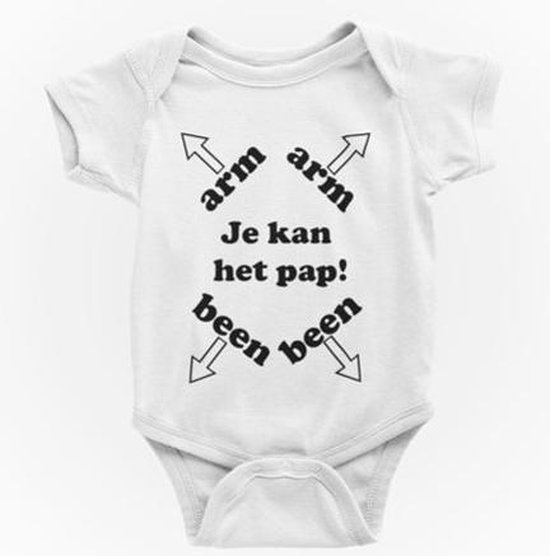 Baby rompertjes met tekst: Arm been je kan het pap | 50/56 | Vaderdag | Cadeau | korte mouw | Wit | papa