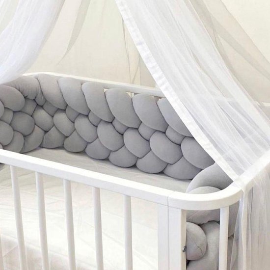 Co-sleeper ledikant wit - met grijze vlechtbumper - BabyRace