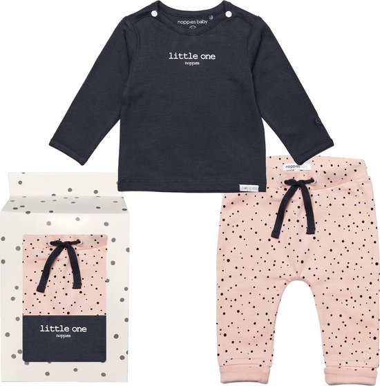 Noppies Cadeauset (2delig) Broek Peach met stip en Shirt Charcoal - Maat 68