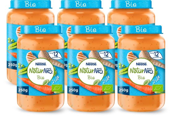 NaturNes Bio Pastinaak Doperwtjes Wortel Rijst Kip - babyvoeding biologisch - vanaf 12 maanden - 6 potjes