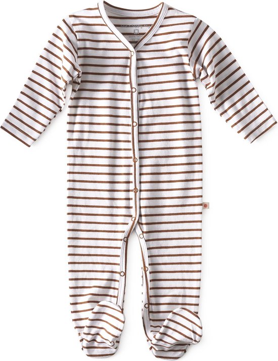 Little Label - baby - boxpakje met voetjes - bruin, streep - maat 68 - bio-katoen