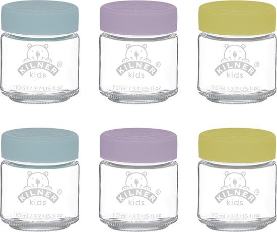 Kilner - Set van 6 voorraadpotten voor babyvoeding - Glas - Silicone deksels - 6 x 110 ml
