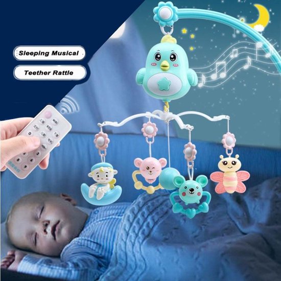 Muziekmobiel met laser projectie! - Baby muziekmobiel - Inclusief speelgoed! - Met sterren projector - Bed mobiel - Take along mobile - Muziek box - Met licht en geluid - Slaaphulp voor box en ledikant - Universeel pasbaar
