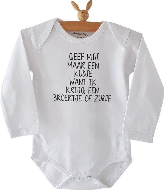 Baby rompertje unisex met tekst voor grote broer big bro brother zus big sis sister | Geef mij maar een kusje want ik krijg een broertje of zusje  | Lange mouw | wit | maat 86-92 | Zwangerschapsaankondiging zwangerschap aankondiging geboorte cadeau