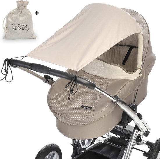 Ted&Tilly - Zonneluifel - Zonnescherm voor kinderwagens - Beige - oprolbaar zonnescherm - parasol