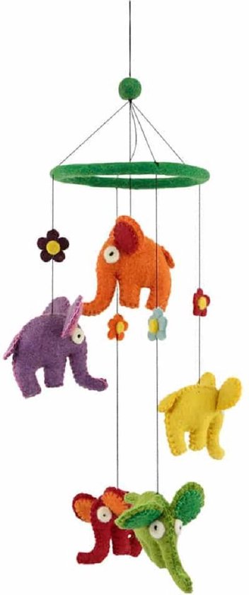 Mobiel Box Baby - Olifanten - Multicolor - 55cm - Nepal Fairtrade