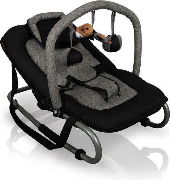 Baninni Wipstoel met speelboog - Schommelstoel - Baby Relax - Admiro Zwart-grijs