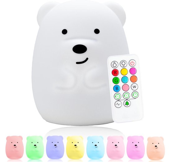 Sleepy Friends® 8 kleurige LED Nachtlampje kinderen - Beertje - Nachtlampje baby - Oplaadbaar - Dimbaar tafellamp met afstandsbediening voor in de slaapkamer