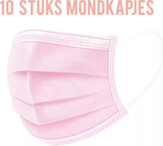 10 stuks Wegwerp mondkapjes mondmaskers roze 3 laags met elastiek