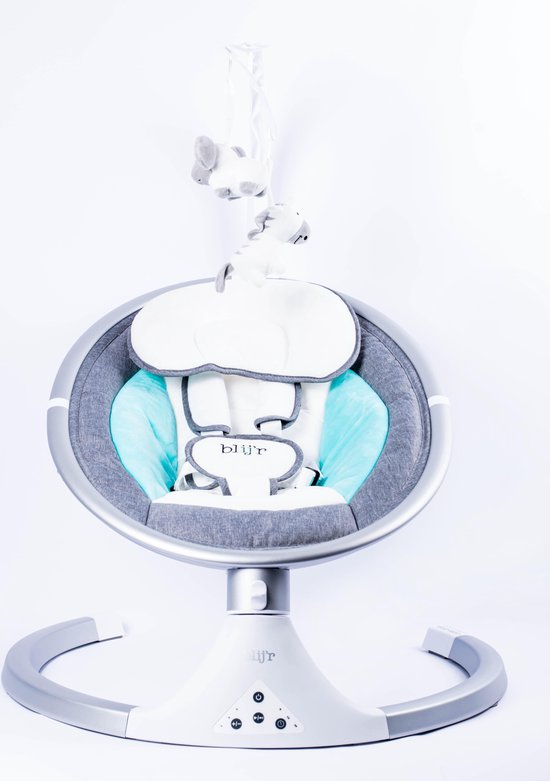 Blij'r Derk Plus - baby schommelstoeltje met bluetooth - zonnekap met klamboe - Turquoise