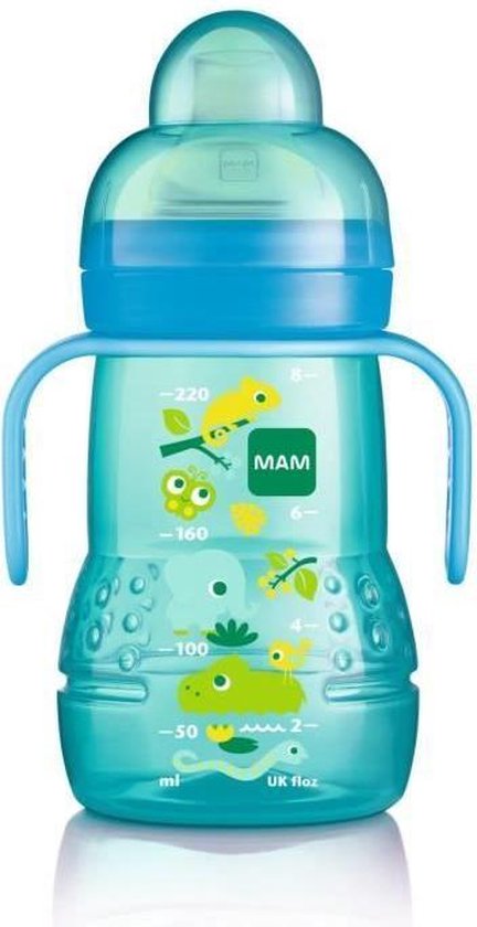 MAM Transition-babyfles - 220 ml - vanaf 4 maanden - Siliconen antifuite zachte snavel - Jongen