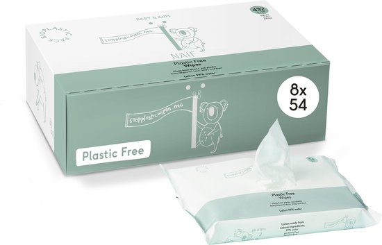 Naïf natuurlijke Plastic vrije billendoekjes - voordeelverpakking box 8 stuks - 54 doekjes per pak