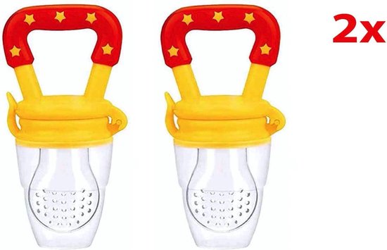 2x  Fruitspeen Kinderbestek - speen Babyvoeding Geel