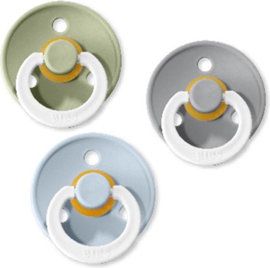Bibs Fopspeen 3 stuks | 6-18 maanden | NEW Glow in the Dark: Baby Blue, Sage en Cloud | Maat 2