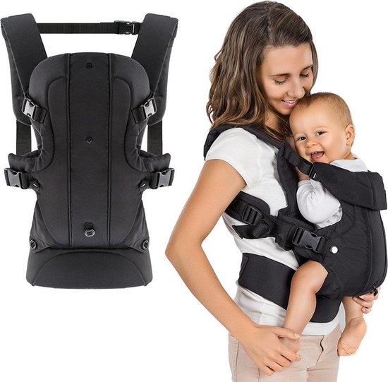 Fillikid Draagzak/Doek - 4 in 1 Ergonomische Buikdrager en Rugdrager - Zwart