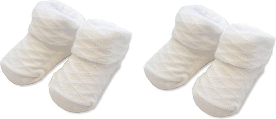 2 paar Baby Sokjes met omslag - Newborn - Mt 50/56 - wit
