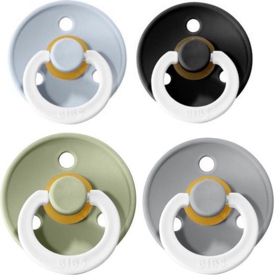 Bibs fopspeen 6-18 maanden|Set 4 stuks|Glow in the dark; Sage, Cloud, Baby Blue, Black|Maat 2|T2