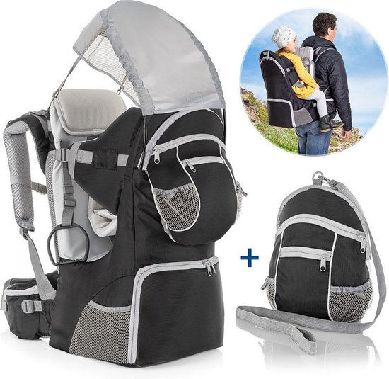 Fillikid Rugdrager met Zonnekap - Draagzak tot 18kg - Grijs