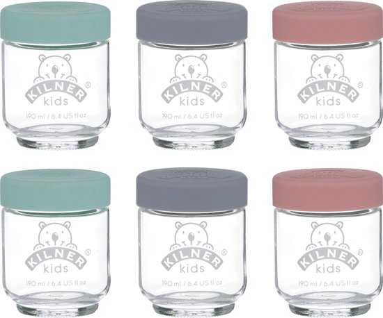 Kilner - Set van 6 voorraadpotten voor babyvoeding - Glas - Silicone deksels - 6 x 190 ml