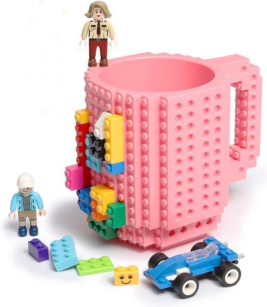 Lego Mok/ Build on Brick Mug - licht roze - 350 ml - bouw je eigen mok met bouwsteentjes - BPA vrije drinkbeker cadeau voor kinderen of volwassenen - koffie thee limonade of andere dranken - pennenbeker - creatief accessoire voor op bureau -HnD