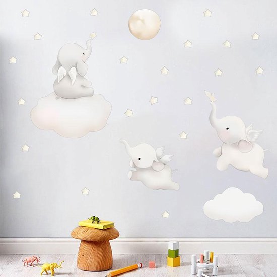 Muursticker | Olifant | Wanddecoratie | Muurdecoratie | Slaapkamer | Kinderkamer | Babykamer | Jongen | Meisje | Decoratie Sticker