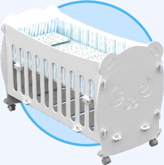 Ledikant - AGASHI - PANDA - WIT - Babybed - 60 x 120 - met schommelfunctie - VERSTELBAAR BODEM - Baby Wieg - Baby Bed - 2 in 1 - Wieltjes - Kliksysteem - Geen gereedschap nodig - incl. HEMELTJE - MATRAS - KUSSEN - LEDIKANTDEKEN - BUMPER - LAKEN
