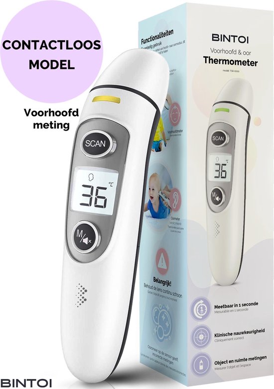 Bintoi® XE300 - Digitale Infrarood Thermometer voorhoofd - Temperatuurmeter - Koortsthermometer voor volwassenen en baby's – Thermometer Lichaam