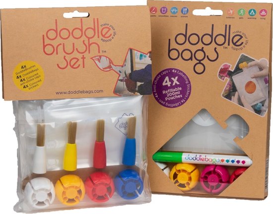 DoddleBags Box - DoddleBag knijpzakjes 200 ml + DoddleBrush kwasten