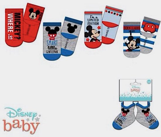 4 paar Mickey Mouse BABY sokjes maat 6/12 maanden