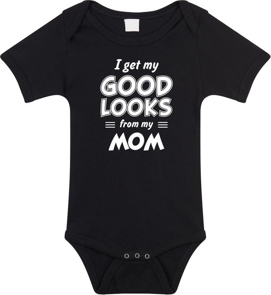 I get my good looks from my mom romper / rompertje - zwart - unisex - jongens / meisjes - kraamcadeau / geboorte cadeau - zwart rompertje voor baby 56 (1-2 maanden)