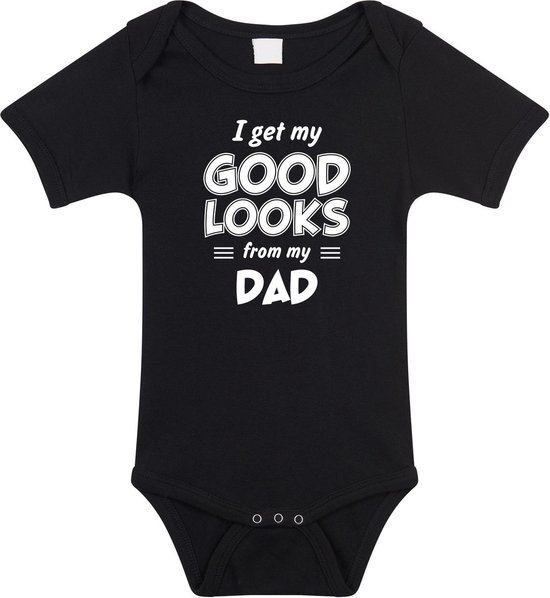 I get my good looks from my dad romper / rompertje - zwart - unisex - jongens / meisjes - kraamcadeau / geboorte cadeau - zwart rompertje voor baby 68 (4-6 maanden)