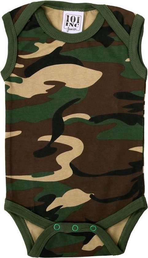 Romper Baby camouflage groen/woodland zonder mouw-74/80