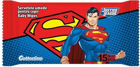 Cottonino Justice League Baby Vochtige Doekjes - Superman - Baby Wet Wipes 12x15 stuks