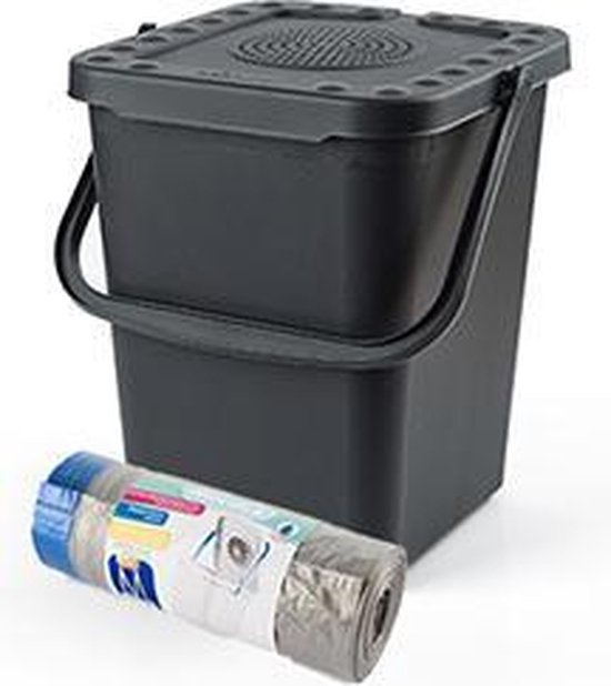 Nuvola luieremmer antraciet - incl. 1 rol blauwe luier afvalzakken 50 stuks - 10 liter