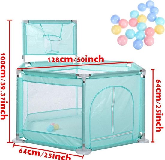 Babybox lichtblauw met speelgoedballen en basket