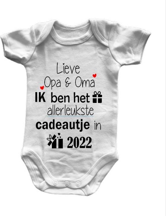 Baby Rompertje met Tekst: Lieve Opa En Oma Ik Ben Het Allerleukste Cadeautje Van 2022 - Wit,Zwart,Rood - Maat 50/56 - Korte Mouw - Zwanger