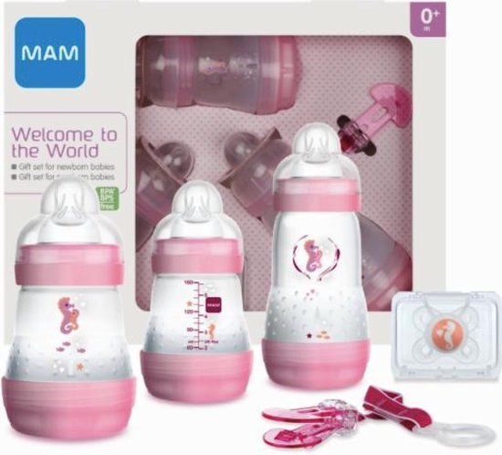Mam Starter Set Roze - 2x Anti-Colic flesjes 160 ml, 1 flesje Anti-Colic 260 ml, 1 speen START, 1 speenkoord